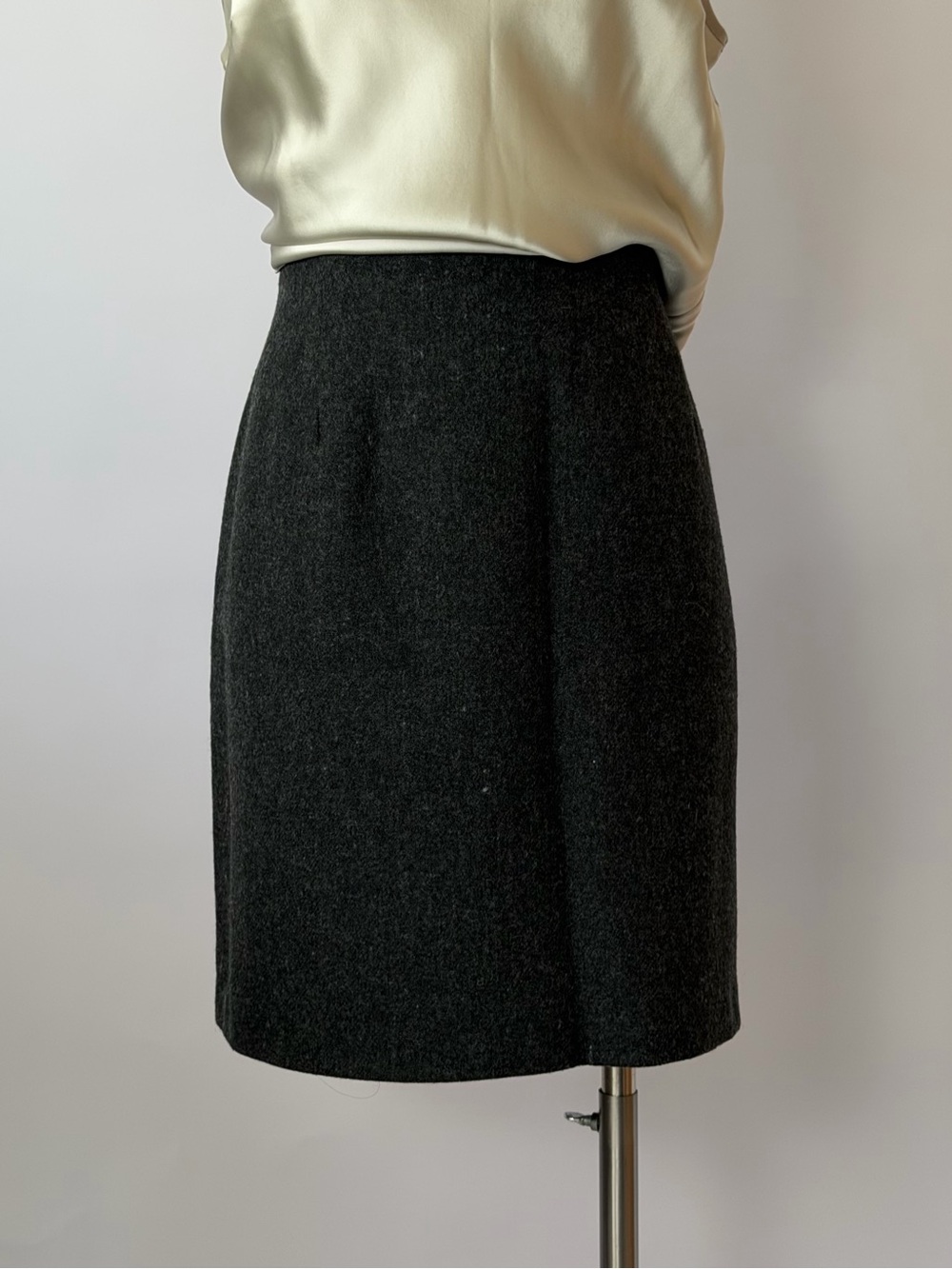 VTG 90s Elyse Hart Ltd. Grey Wool Mini Pencil Skirt Academia Corporate size 14